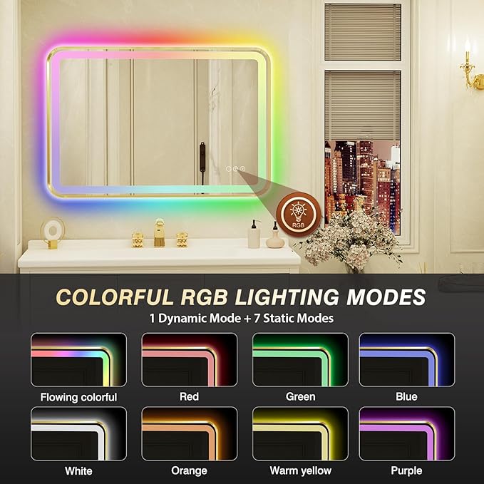 24x36 Inch Gold Framed LED Bathroom Mirror