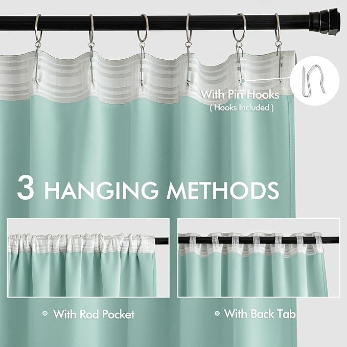 MIULEE Aqua Back Tab Blackout Curtains 72 Inches Long 2 Panels Set