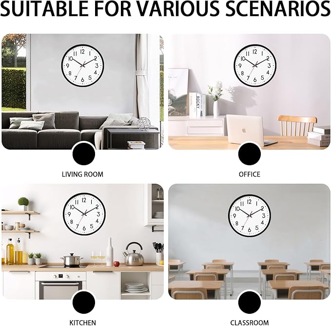 HZDHCLH Wall Clock Black, Silent Wall Clocks Battery Operated 8 Inch Modern Non