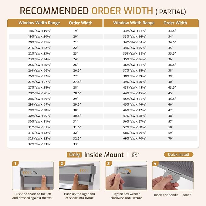 Grandekor No Drill No Tools Cordless Cellular Shades, UV Protection Privacy No