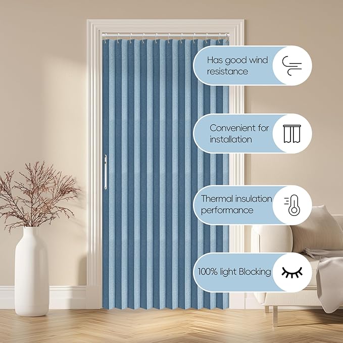 AJAZZ 100% Blackout Accordion Doors Interior Magnetic Door Curtain Closet Door