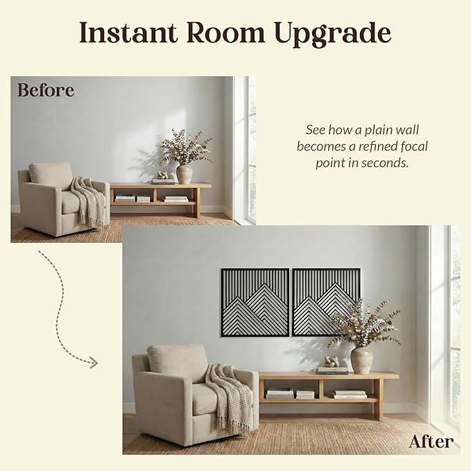 River's Edge Essentials Wood Mountain Wall Decor – Set of 2 Modern Wood Wall Art