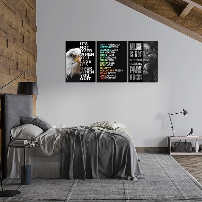 KAWAHONE Motivational Wall Art -Bald Eagle and Lion Inspirational Picture