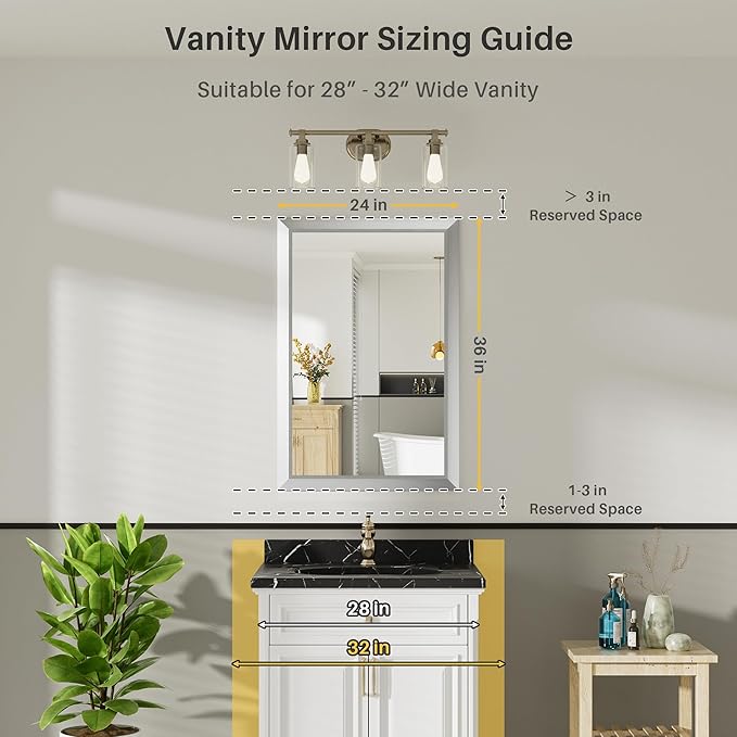 24x36 Inch Brushed Silver Bathroom Mirror