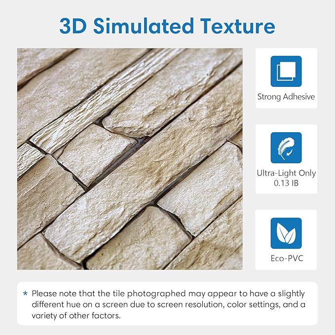 COMSTICKC 3D Peel and Stick Faux Stone Wall Sticker, Ultra-Light Thin PVC Rock