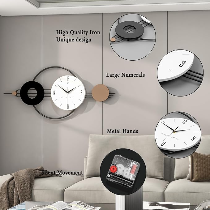 Decorative Wall Clocks for Living Room Decor, Large Modern Metal Wall Clocks