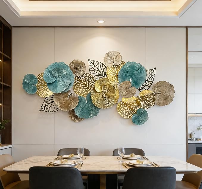 Roivikis Large Metal Wall Art Decor, Modern 3D Abstract Lotus Leaves Wall Decor, Decoration for Indoor Outdoor for Living Room, Bedroom, Entryway