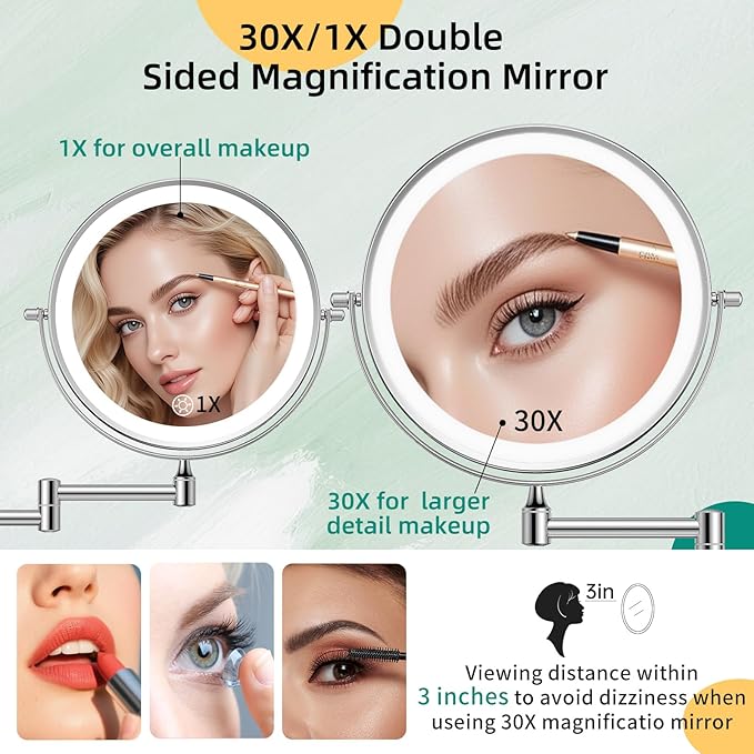 FUNTOUCH 5000mAh Rechargeable Wall Mounted Makeup Mirror