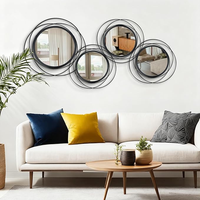 4 Set. Circle Mirrors for Wall Decor for Living Room Bedroom Bathroom Entryway
