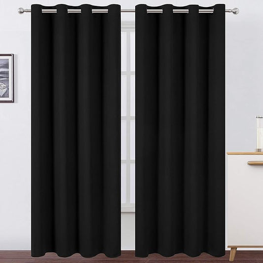 LEMOMO Blackout Curtains 52 x 84 inches Long Black Curtains Set of 2 Panels