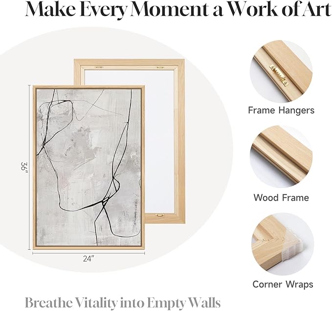 Large Framed Neutral Line Abstract Wall Art Set of 2