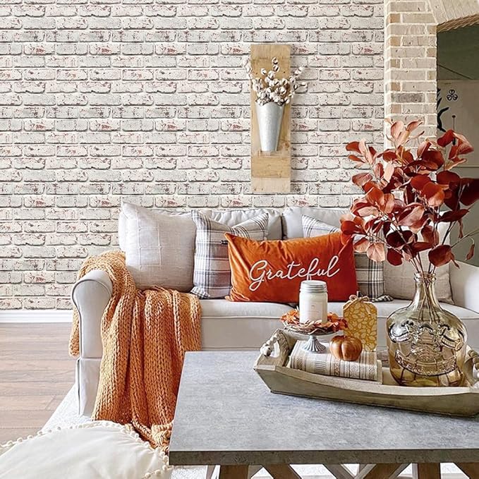 3D Whitewash Brick Wall Panel Peel and Stick