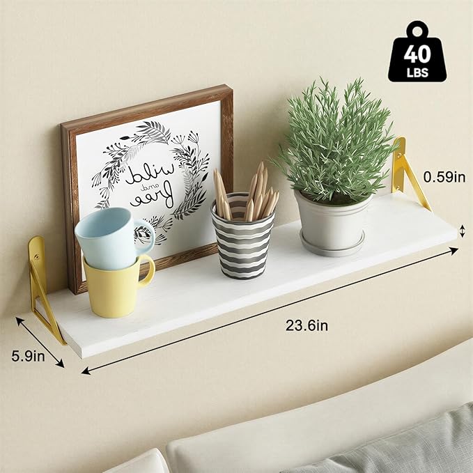 YGEOMER White Floating Shelves for Wall, Farmhouse 23.6 Inch Wall Shelves for