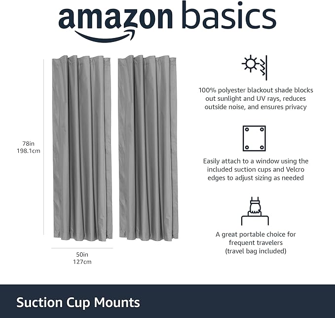 Amazon Basics Portable Energy Saving Noise Reducing Blackout Curtain Shade