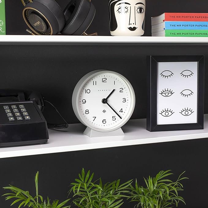 NEWGATE® M Mantel Echo Desk Clock | Modern Round Design | Posh Gray | Easy to Read Numbers | Contemporary Style for Desk, Table, Shelf or Bedside