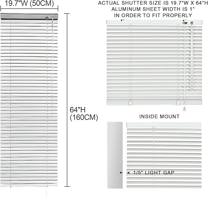 YIIBAII Mini Blinds Suitable for 20" W x 64" H Windows 1" Aluminum Horizontal