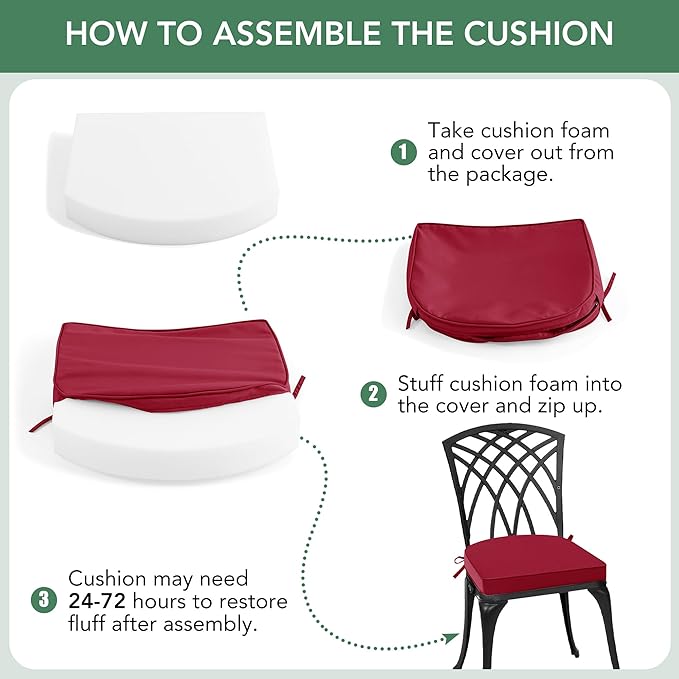 Outdoor Chair Cushions Set of 2: Waterproof & Fade Resistant Patio Furniture Cushions - 17 x 16 x 2 Inch Non Slip Round Corner Seat Cushion Pads with Removable Cover for Garden Yard Lawn, Burgundy