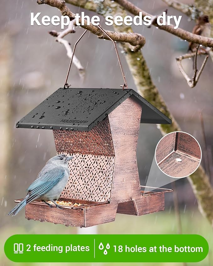HouseSapp Bird Feeders for Outdoors Hanging - 2.4 LBs Metal Bird Feeder, House Shape Birdfeeders Attracting Wild Birds for Outside, Yard, Garden Decoration, Heavy Duty Platform
