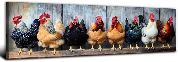 Large Farm Chicken Wall Art Rooster Kitchen Wall Decor Rustic Farmhouse Coop