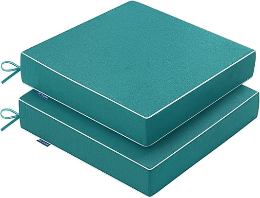 MIULEE Turquoise Outdoor Chair Cushions Set of 2, 24x24x4 Inch Waterproof Patio Seat Cushions for Outdoor Furniture Couch Sofa, 3 Year Color Fastness High Density Foam with Adjustable Ties