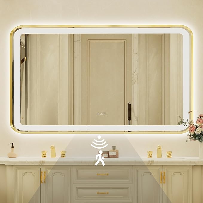 32x55 Inch Gold Framed LED Bathroom Mirror