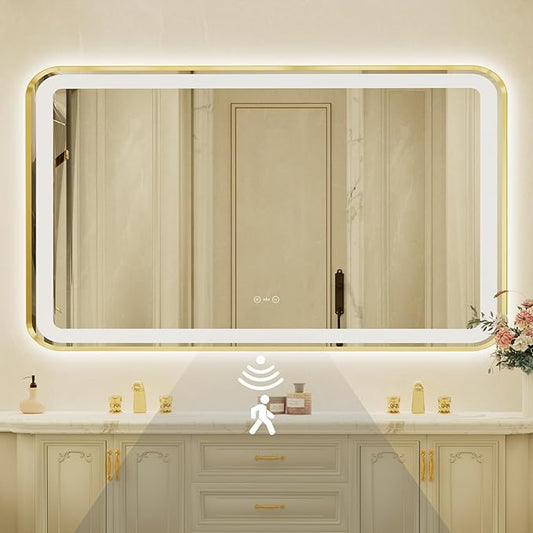 32x55 Inch Gold Framed LED Bathroom Mirror
