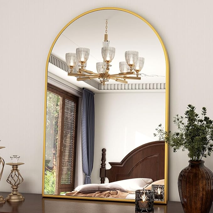XRAMFY 24"x36" Gold Arched Bathroom Mirror