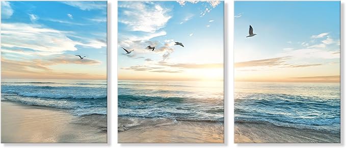 Goldfoilart Ocean Beach Sunset Canvas Wall Art