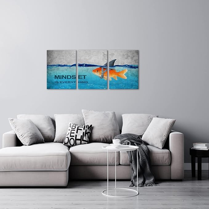 KAWAHONE 3 Panels Modern Framed Inspirational Quote Canvas Wall Art-Mindset is