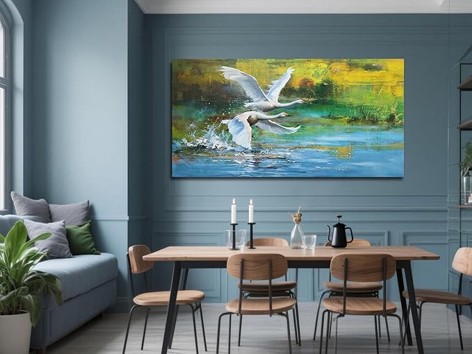 Anolyfi Swan Wall Art for Living Room, Goose Painting Large Animals Artwork