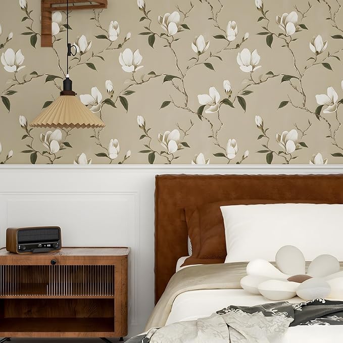 Laatse Magnolia Wallpaper Peel and Stick Vintage Floral Contact Paper 17.5" X