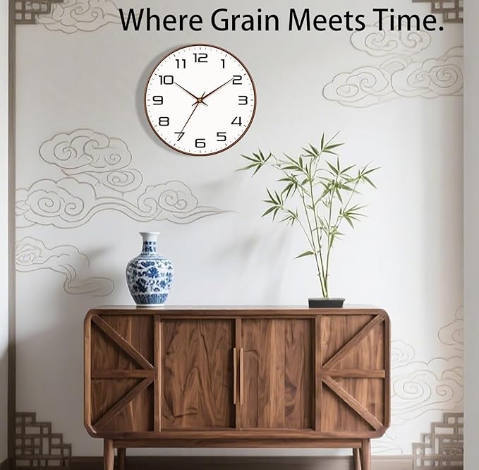 Woodgrain Wall Clock, Silent Non-Ticking Battery Operated Clock 10 Inch