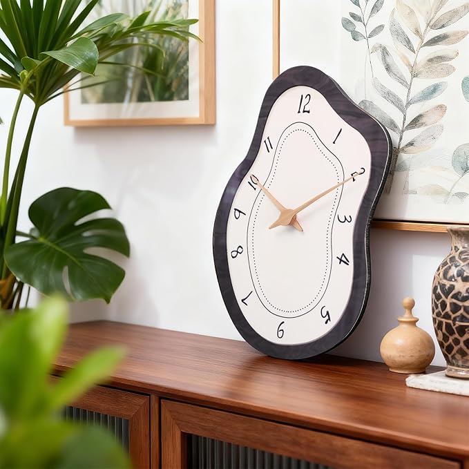 Mid Century Retro Irregular Shape Wall Clock, Silent Non-Ticking Battery