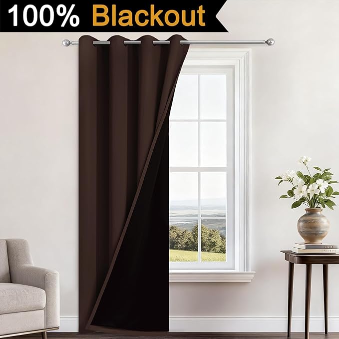 Yakamok 100% Blackout Curtains 96 Inches Long, 2 Thick Layers Heat and Full