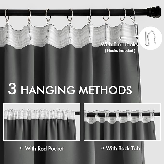 MIULEE Grey Back Tab Blackout Curtains 72 Inch Length 2 Panels Set
