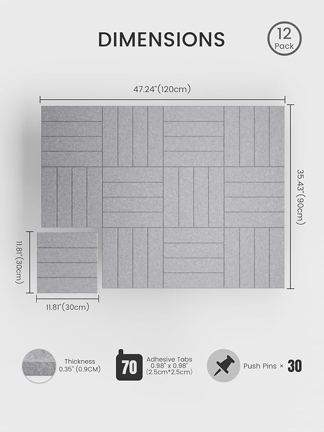 Bumusty Large Cork Board Alternative-48 x 36" Felt Bulletin Board Tiles