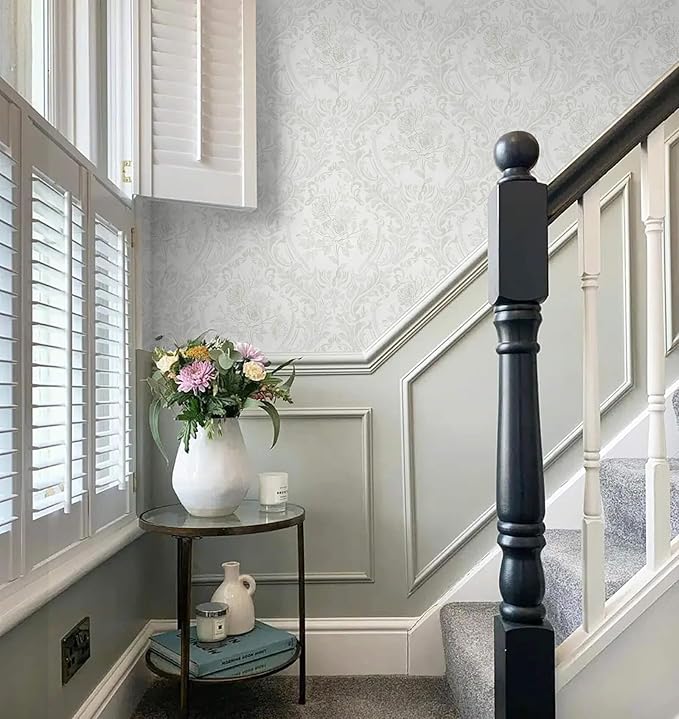 Ismoon Peel and Stick Wallpaper Vintage Floral Contact Paper Boho White and