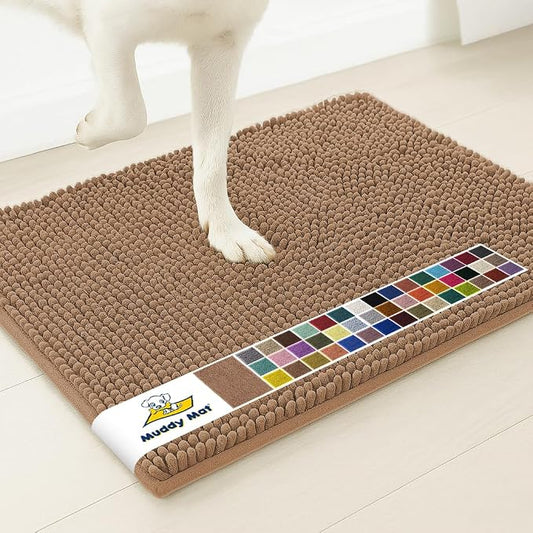 Muddy MatÂ® | Super Water Absorbent Door Mat Indoor, Microfiber Quick Dry Chenille Entryway Rug, Slip Resistant Front Door Mat, Indoor Mats for Entryway, Machine Washable Pet Rug, Mocha 5ft x 7ft