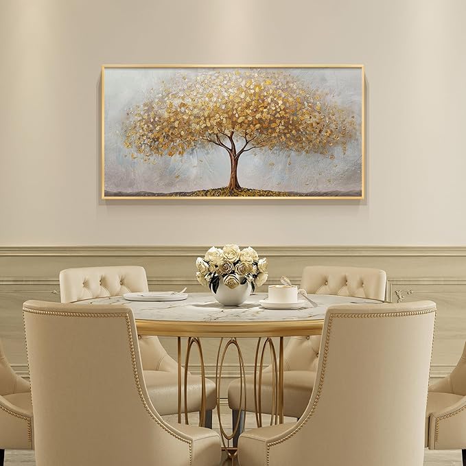Large Framed Tree of Life Gold Wall Art, Large Canvas Prints Paintings Artwork