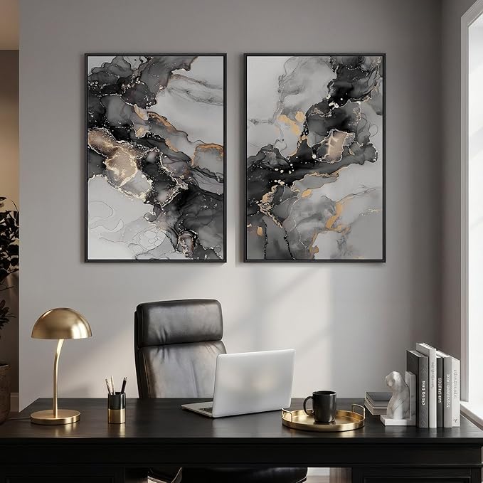 Framed Abstract Black and Gold Wall Art