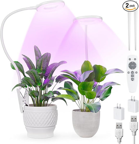 Full Spectrum Grow Lights for Indoor Plants, Clip On Plant Lights for Indoor Growing with 4/8/12H Timer, 3 Light Modes, 10 Dimmable Levels, Adjustable Gooseneck, Remote Control, 2-Pack