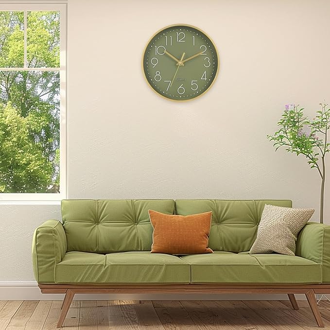 Wall Clock Green, 8 Inch Modern Wall Clocks Battery Operated Silent Non Ticking