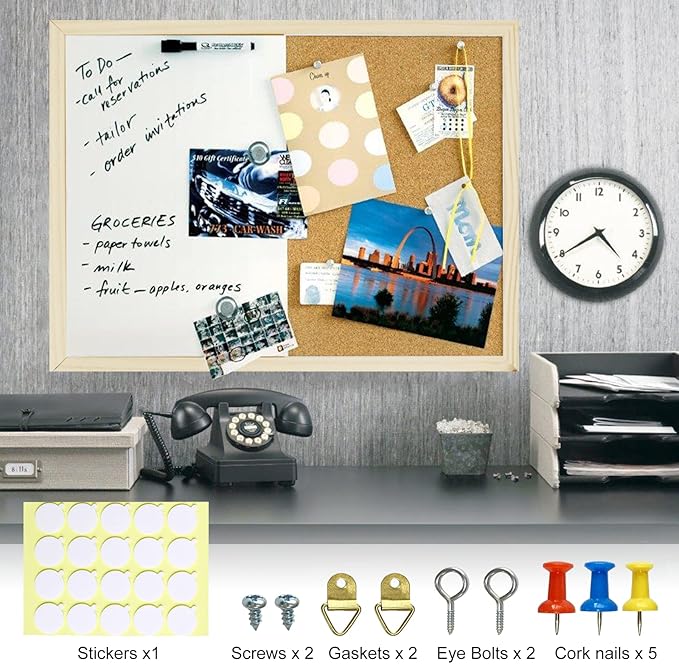 OWLKELA Dry Erase Cork Board 16.5"x12.6", Notice Pin Board, Memo Board