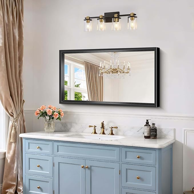 Black Framed Mirror 24"x40", Brushed Black Bathroom Mirrors