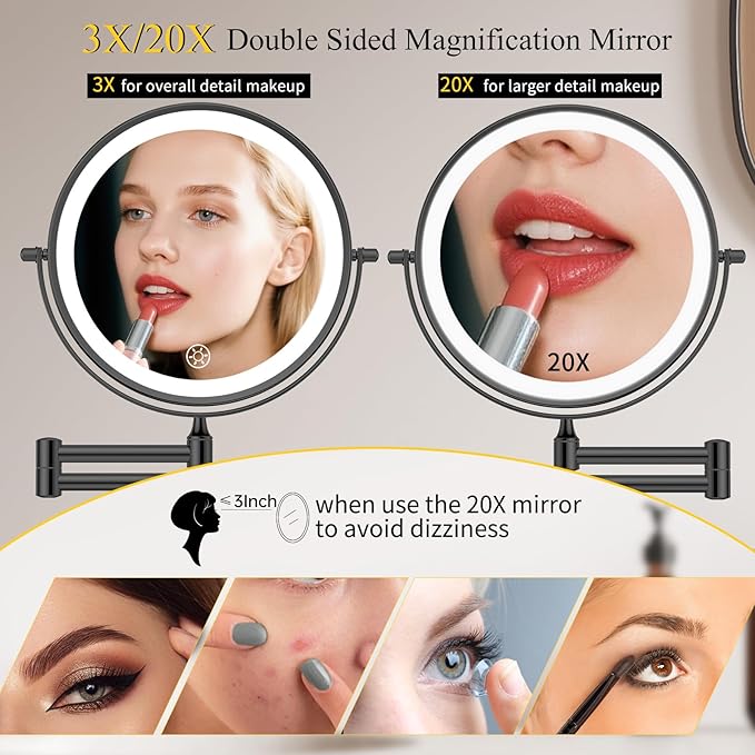 FUNTOUCH 20X/3X Rechargeable Wall Mounted Makeup Vanity Mirror