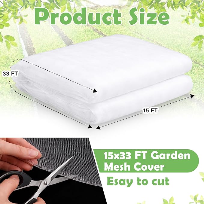 Garden Insect Netting for Raised Beds Extra Large Fruits Tree Netting Pest Barrier White Ultra Fine Mesh Row Bed Covers Net for Vegetable Fruit Protection from Insect Bird Animals(15X 33 ft)