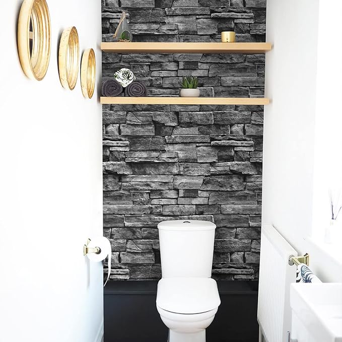 Jeweluck Grey Brick Wallpaper Peel and Stick Wallpaper 17.7inch×236.2inch Faux