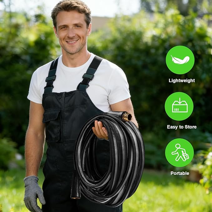 25FT Garden Hose, 2026 New Upgraded Fabric Thickened Non-Expanding Water Hose, Ultra Lightweight & Flexible, Burst-Resistant, Kink-Free Hose 700 PSI for Outside, RV, Yard, 3/4GHT, Black-Gray