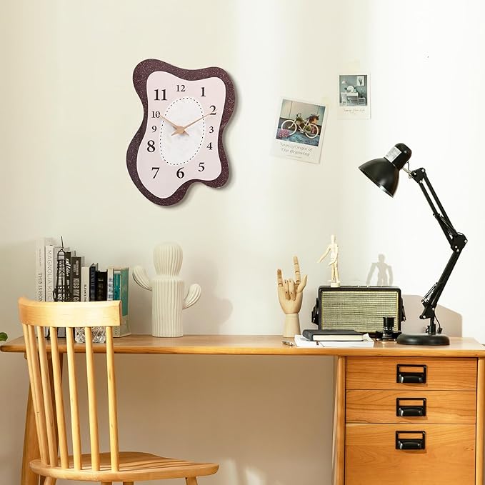 Mid Century Retro Irregular Shape Wall Clock, Silent Non-Ticking Battery