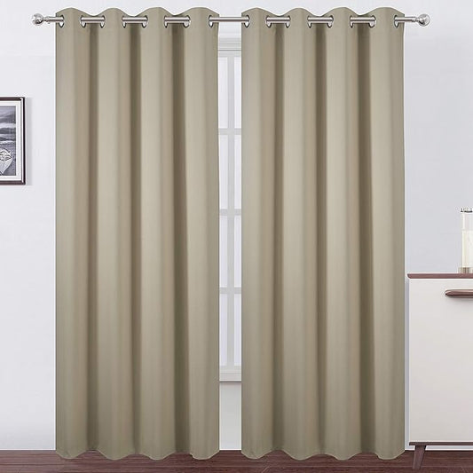 LEMOMO Blackout Curtains 52 x 84 Inch Long Beige Curtains Set of 2 Panels Room